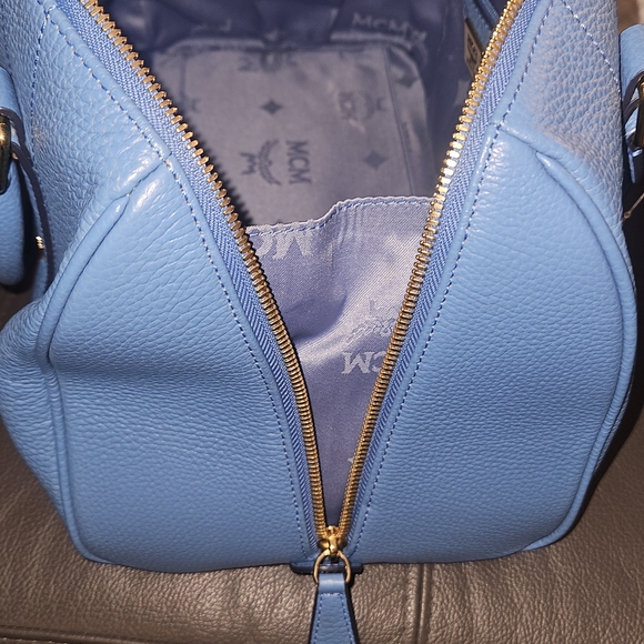 MCM Sky Blue Leather Boston Bag - Picture 7 of 7